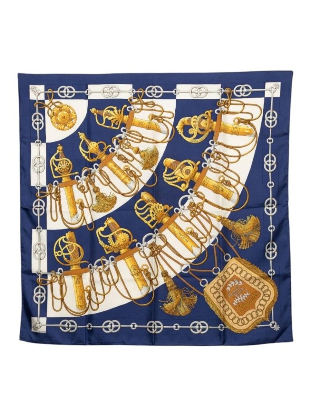 Hermes Carre 90 Cliquetis Scarf Large Navy Multicolor Silk